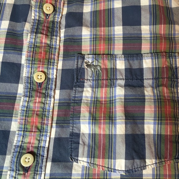 Abercrombie and Fitch Mens Plaid Flannel Button Up Shirt Muscle Fit Medium Blue - Picture 2 of 7